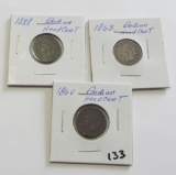 Lot of 3 - 1860, 1863 & 1888 Indian Head Cent
