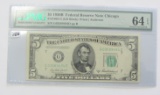 1950B $5 Federal Reserve Note Chicago PMG 64EPQ