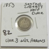 1853 SEATED HALF DIME TYPE 3 WITH ARROWS