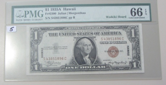 $1 1935-A HAWAII WAIKIKI HOARD PMG GEM 66 EPQ TOUGH IN THIS GRADE