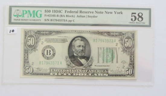 $50 FRN 1934-C PMG 58