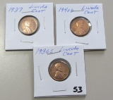 Lot of 3 - 1936-S, 1937 & 1940-D Lincoln Cent