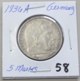 1936-A Germany Silver 5 Marks