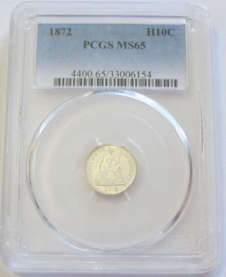 STUNNING GEM 1872 SEATED HALF DIME PCGS MS 65 H10C