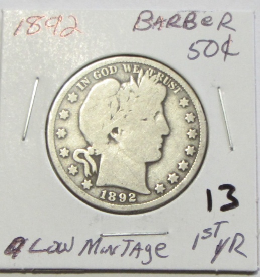 1892 BARBER HALF LOW MINTAGE