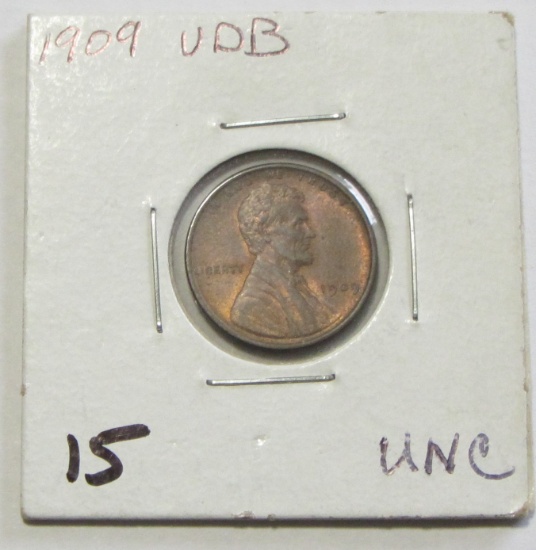 1909 VDB WHEAT CENT UNC HINTS OF RED