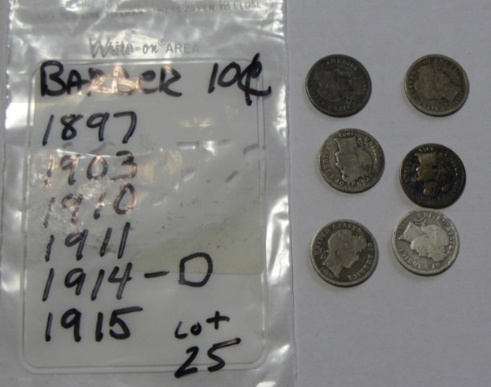 BARBER DIME LOT 1897 03 10 11 14-D 15