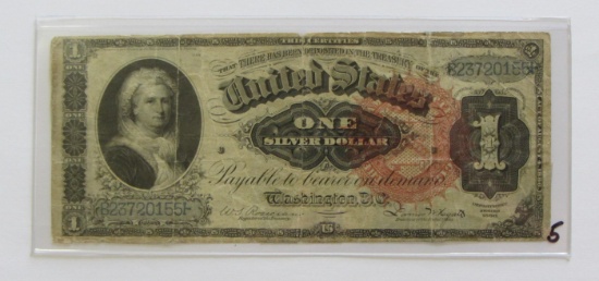 $1 MARTHA SILVER CERTIFICATE 1886