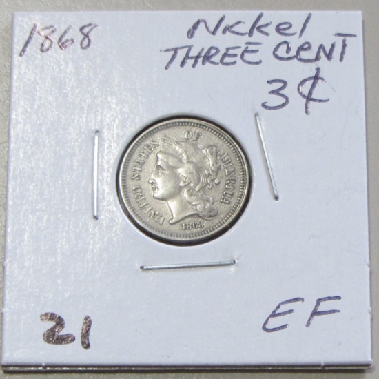 1868 EF 3 CENT PIECE