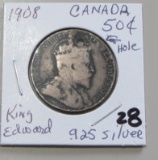 1908 CANADA SILVER HALF DOLLAR KING EDWARD HOLE