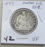 1843 VF SEATED LIBERTY HALF DOLLAR