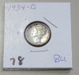 1934 D BU MERCURY DIME