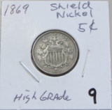 1869 HIGH GRADE SHIELD NICKEL