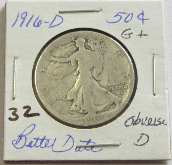 1916-D Obverse D Walking Liberty Half Dollar