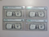 LOT OF 4 $1 SILVER CERTIFICATES CONSECUTIVE PMG GEM 65 EPQ