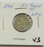 1874 3 Cent Piece XF+