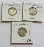 Lot of 3 - 1945, 1945-S and 1945-S Micro S Mercury Dime