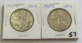 Lot of 2 - 1940-S & 1941-S Walking Liberty Half Dollar