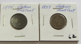 Lot of 2 - 1859 & 1874 Indian Head Cent