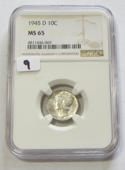 1945-D MERCURY DIME NGC 65