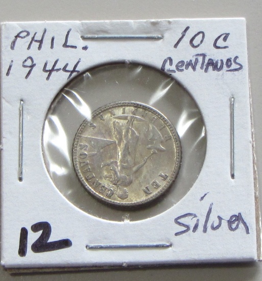 SILVER 10 CENTAVOS PHILLIPINES 1944 BU