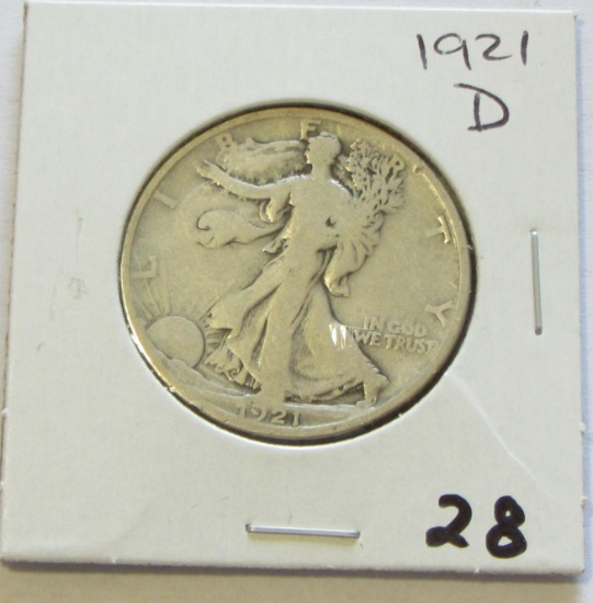 KEY 1921-D WALKING LIBERTY HALF