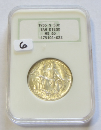 1935-S SAN DIEGO COMMEMORATIVE GEM OLD FAT HOLDER 65