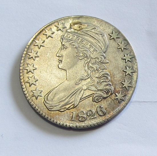HIGH GRADE 1826 CAPPED BUST HALF TOOLED AT TOP OBVERSE