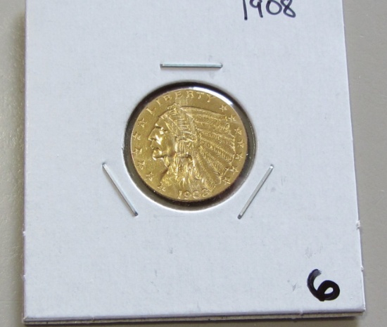 $2.5 GOLD 1908 QUARTER INDIAN