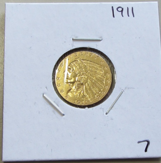 $2.5 1911 SHARP GOLD QUARTER INDAIN