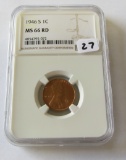 1946 S RED CENT NGC MS 66