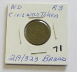 ND Civil War Token R3 219/323 Brass