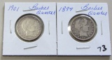 Lot of 2 - 1897 & 1901 Barber Quarter