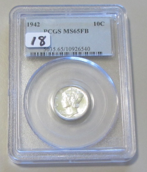 1942 GEM MERCURY DIME PCGS 65 FB