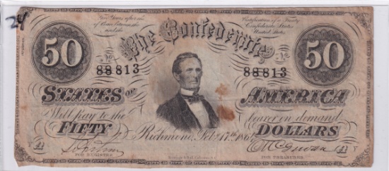 $50 CONFEDERATE CURRENCY 1864