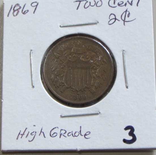 1869 HIGH GRADE 2 CENT PIECE