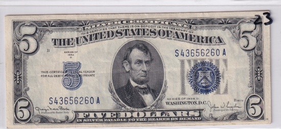 $5 SILVER CERTIFICATE 1934-D