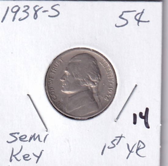 1938-S SEMI KEY NICKEL