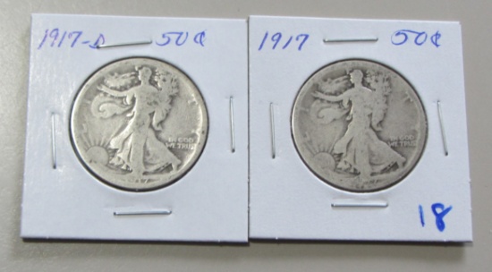 Lot of 2 - 1917 & 1917-D Walking Liberty Half Dollar
