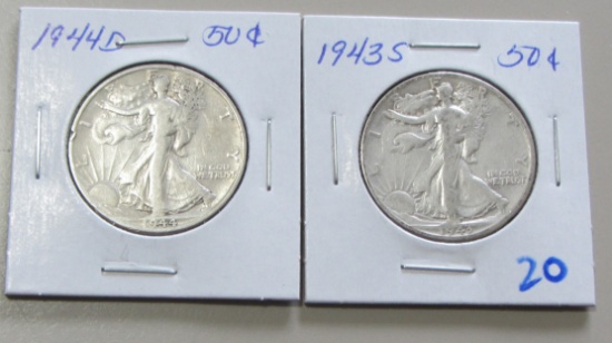 Lot of 2 - 1943-S & 1944-D Walking Liberty Half Dollar