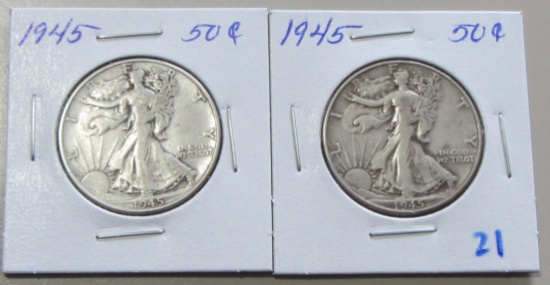 Lot of 2 - 1945 Walking Liberty Half Dollar