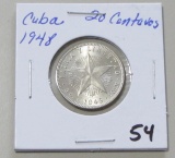 1948 SILVER CUBA 20 CENTAVOS