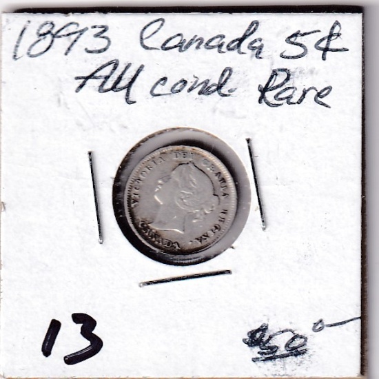 1893 CANADA SILVER NICKEL BETTER DATE