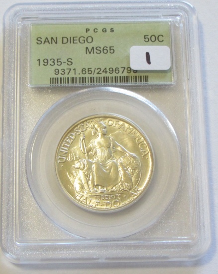 GEM SAN DIEGO 1935-S OLD GREEN HOLDER COMMEMORATIVE PCGS 65