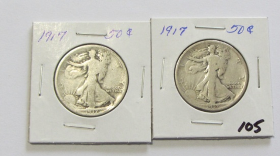 Lot of 2 - 1917 Walking Liberty Half Dollar