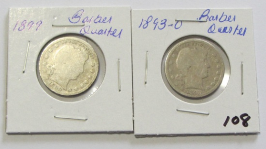 Lot of 2 - 1893-O & 1899 Barber Quarter