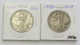 Lot of 2 - 1943 & 1944 Walking Liberty Half Dollar