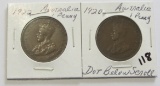 Lot of 2 - 1920-DOT Below Scroll & 1922 Australia Penny