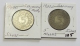 Lot of 2 - 1951-D & 1966-D Germany 5 Marks