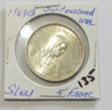 1969B Silver Switzerland 5 Franc UNC